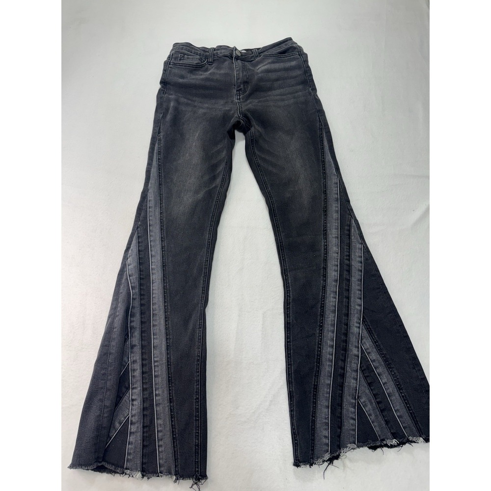 Black Flare Wide-Leg Jeans with Paneled Detail